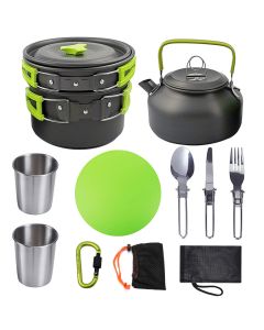 Outdoor camping portable stainless steel frying pan hot water pot tableware 10 pieces/set